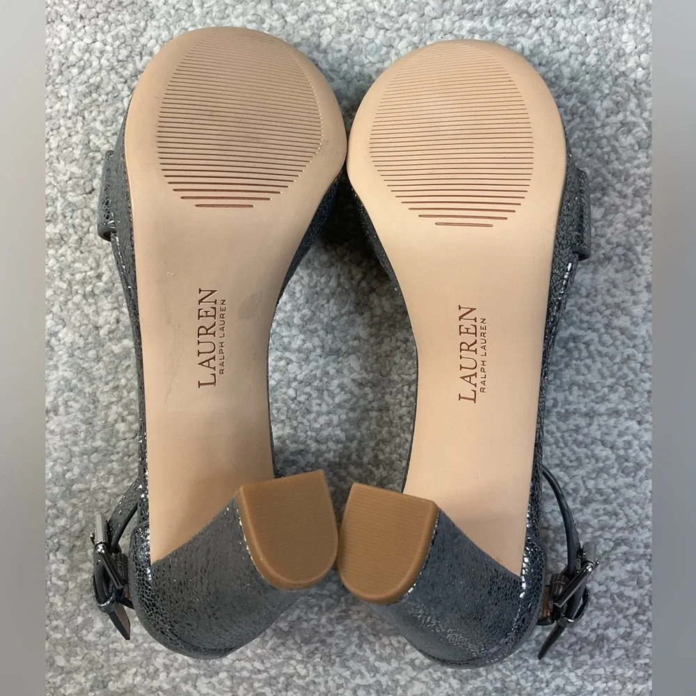 Lauren Ralph Lauren Sylvia Platform Sandals in Faux Metallic Python Grey 5.5 NIB